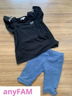 any FAM 黒リボン付きトップスと青ボトムスセット 100