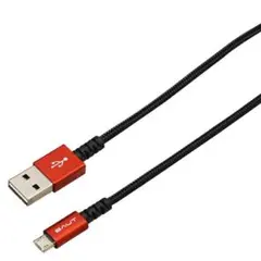 両面挿せる Micro USBケーブル1m 強靭メッシュケーブル 赤 充電・同期