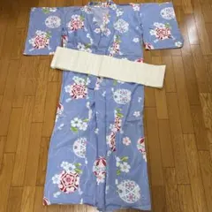 UNIQLO 鞠と桜柄 浴衣・帯セット 水色のサムネイル