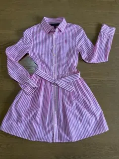 ポロラルフローレン　未使用級　ピンクストライプ七分袖ワンピース