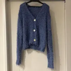 ローリーズファーム　ラメシャギーカーディガン　キラキラ　ブルー　ショート丈