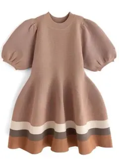 新品タグ付き　GRL グレイル 配色ラインパフスリーブフレアニットミニワンピース