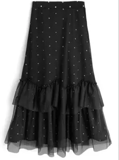 GRL ドット柄チュールフリルレイヤードスカート[dh1496] ブラック L