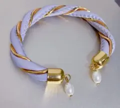 薄紫色 合成皮革ブレスレット ゴールド