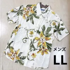 MAJUN かりゆしウェア アロハシャツ LL XL 日本製 花柄 黄色のサムネイル