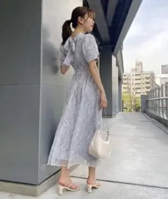 NICE CLAUP ナイスクラップ バックリボンプリーツロングワンピース