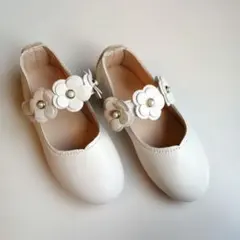 【17cm】キッズ フォーマルシューズ 白 花 結婚式 発表会 入園卒園式