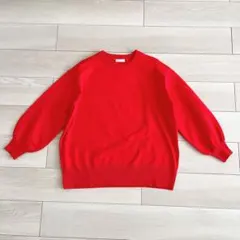 レッド 長袖 ニットセーター バルーンスリーブ