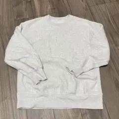 GUグレー コットン混紡 クルーネック トレーナー