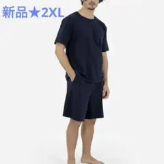 ★特価★メンズ ルームウェア セットアップ パジャマネイビー 紺 2XL