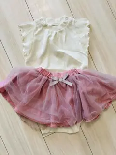 BRANSHES テレコボディスーツ＋チュールスカート 70cm ピンク