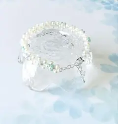 パールブルーグリーン系ビーズ　ブレスレット　ハンドメイド