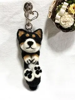 羊毛フェルト犬 黒柴のキーホルダー ハンドメイド