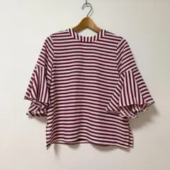 Mila Owen♡袖フリルブラウス♡ボルドー×ホワイト0♡美品♡ミラオーウェンのサムネイル