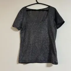 【イタリア製】ベネトン ラメ ニット Tシャツ グリッター メタリックシルバーのサムネイル
