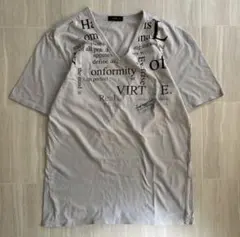 コムサイズム 全面英字プリント VネックTシャツ M 古着 Y2K モード