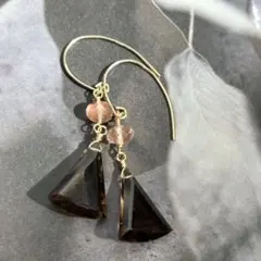 スモーキークォーツ　オレゴンサンストーン　14kgf　天然石ピアス/イヤリング