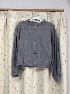 olivedesolive チェック柄フリル襟クロップドシャツ