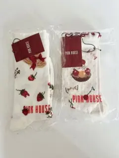 PINK HOUSEソックス 白 フリル ケーキ チェリー柄 2足セットのサムネイル