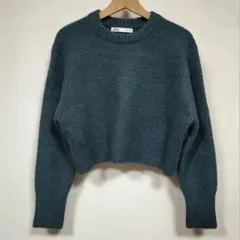 ZARA ニット クロップド丈 アッシュブルー くすみブルー Lサイズ