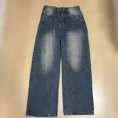 ワイドレッグ デニムパンツ ウォッシュ加工