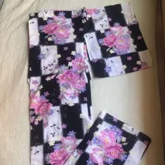 浴衣単品 花柄 黒白チェック ¥1680→¥1500