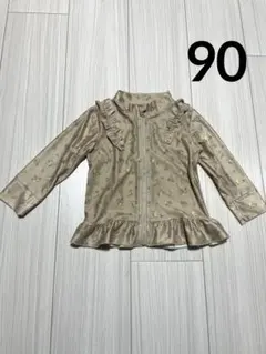 ベージュ 花柄 フリル ラッシュガード