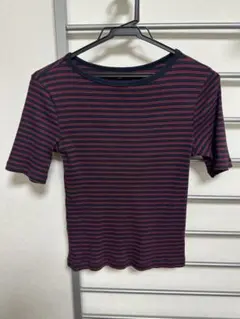 UNIQLO M ネイビー/レッド ストライプ Tシャツ