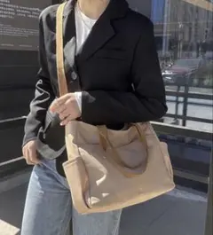 キャンバストートバッグ 3wayベージュ ショルダー 軽量 マザーズバッグ大容量
