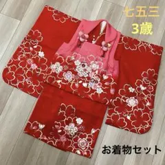 《七五三》3歳 正絹お着物セット 正絹被布 草履 バッグ 髪飾り付き