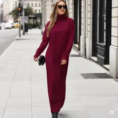 【極美品】 バナナ・リパブリック バーガンディ タートルネック ニットワンピース