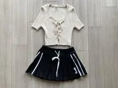 2点セット　y2k vipoa プリーツスカート　インパン　刺繍スカート　原宿