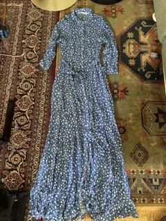 ZARA 青ドット柄 シャツワンピース