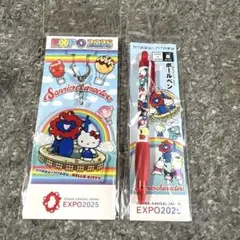 ミャクミャクとキティ アクリルキーホルダー、ボールペン 虹と大屋根リング