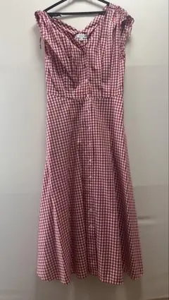 ユニクロxイネスコラボ ギンガムチェック（赤）ノースリーブワンピース L