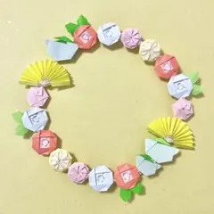 折り紙　リース　雪うさぎ　椿　ピンク　約15cm　飾り　和雑貨　ディスプレイ