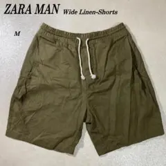 ZARA MAN リネン ワイドショーツ 麻100% オリーブ M
