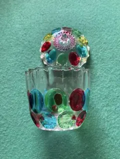 カラフルドットのガラス蓋付き容器