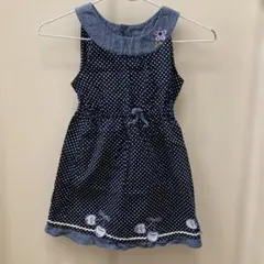 パンプルムース ノースリーブ ワンピース ドット柄 チェリー刺繍 紺120cmのサムネイル