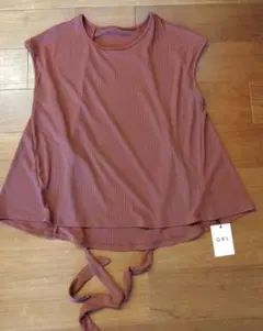 【新品タグ付】GRL　フレンチ袖カットソーリボン付　フリーサイズ　茶色