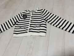 ストライプ ノーカラージャケット エンブレム付き