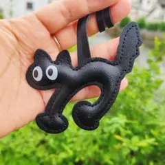 黒猫チャーム　PUレザー バックチャーム　じゃらじゃら　愛猫　キーホルダー　ねこ