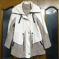 【セモアージュ】ウール異素材切り替えジャケットフード付きベージュ濃淡　最終値下げ