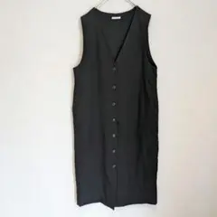 GLACIER グラシア　Ｖネック　釦使いジャンスカ　ロングベスト　ジレ　M