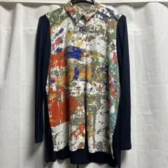 【洗える】パラリンアートデザイン異素材ジョイントブラウス　サイズ9のサムネイル