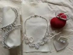 【一度着用のみ】ブライダル/ビーズアクセサリー/ハンドメイド/4点まとめ売り