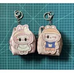 【大人気】ラブブ リュック型ポーチ ブラウン ピンク 茶色 ベージュ 2点セット