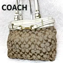 COACH シグネチャー 金具 バックル トートバッグ ホワイト キャンバス