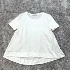 ✨ザラ【S】白 Tシャツ 後ろギャザー切替 フレア Aライン 春夏 シンプル