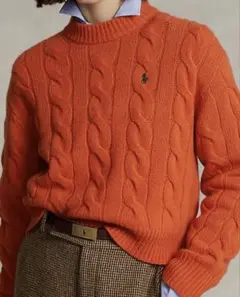 ラルフローレン　太ケーブル　カシミヤ混　ニット　オレンジ　S